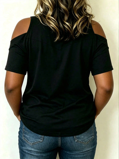 EMERY ROSE Casual Versatile Commute Black Off-Shoulder Plus Size Women's Top