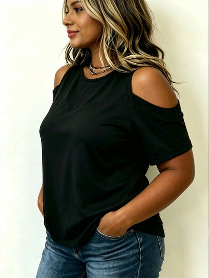 EMERY ROSE Casual Versatile Commute Black Off-Shoulder Plus Size Women's Top