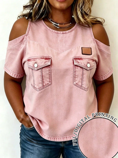 EMERY ROSE Casual Versatile Commute Black Off-Shoulder Plus Size Women's Top