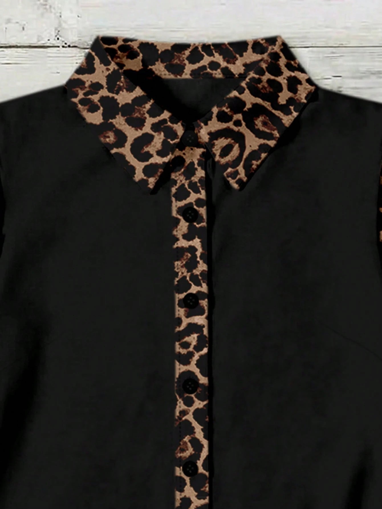 EMERY ROSE Plus Size Leopard Print Color Block Shirt Formal Black Summer Casual