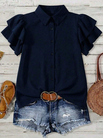 EMERY ROSE Plus Size Leopard Print Color Block Shirt Formal Black Summer Casual