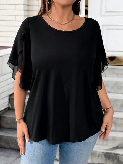 EMERY ROSE Plus Size Women Round Neck Short Sleeve Stylish Casual Comfortable T-Shirt, Suitable For Daily Wear