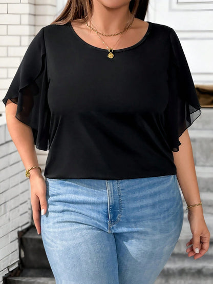 EMERY ROSE Plus Size Women Round Neck Short Sleeve Stylish Casual Comfortable T-Shirt, Suitable For Daily Wear