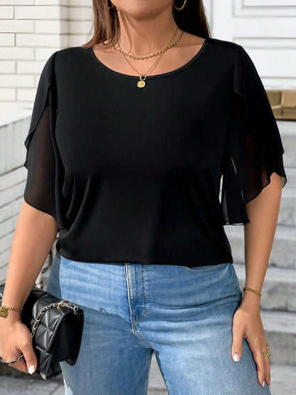 EMERY ROSE Plus Size Women Round Neck Short Sleeve Stylish Casual Comfortable T-Shirt, Suitable For Daily Wear