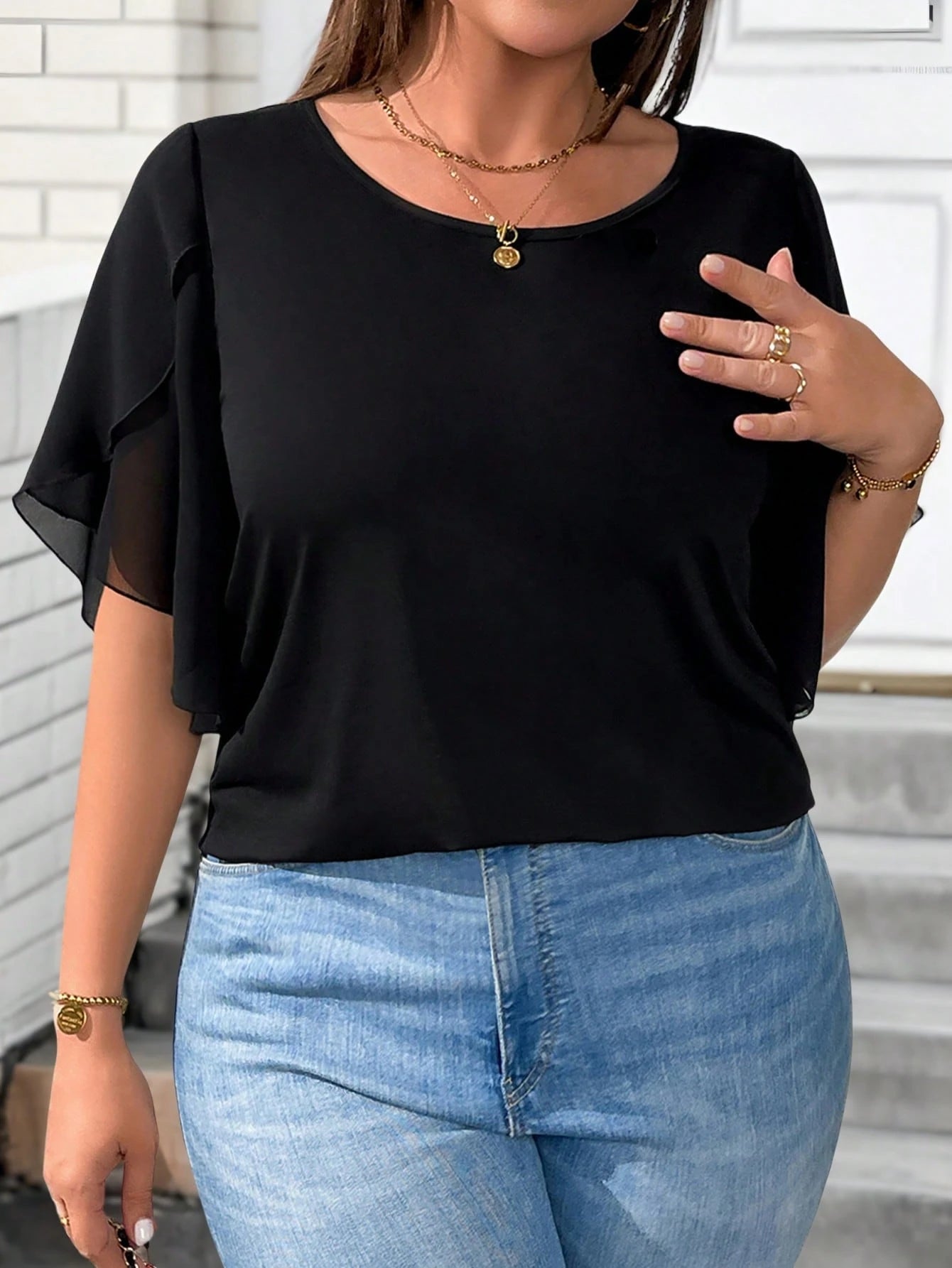 EMERY ROSE Plus Size Women Round Neck Short Sleeve Stylish Casual Comfortable T-Shirt, Suitable For Daily Wear