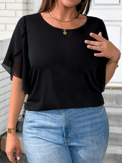 EMERY ROSE Plus Size Women Round Neck Short Sleeve Stylish Casual Comfortable T-Shirt, Suitable For Daily Wear