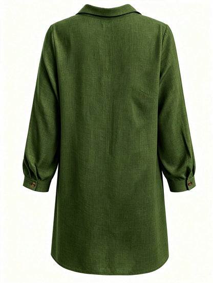 EMERY ROSE Plus Size Women Solid Color Tie-Front Design Casual Sexy Versatile Daily Wear Shirt Date Night Army Green Autumn Fall