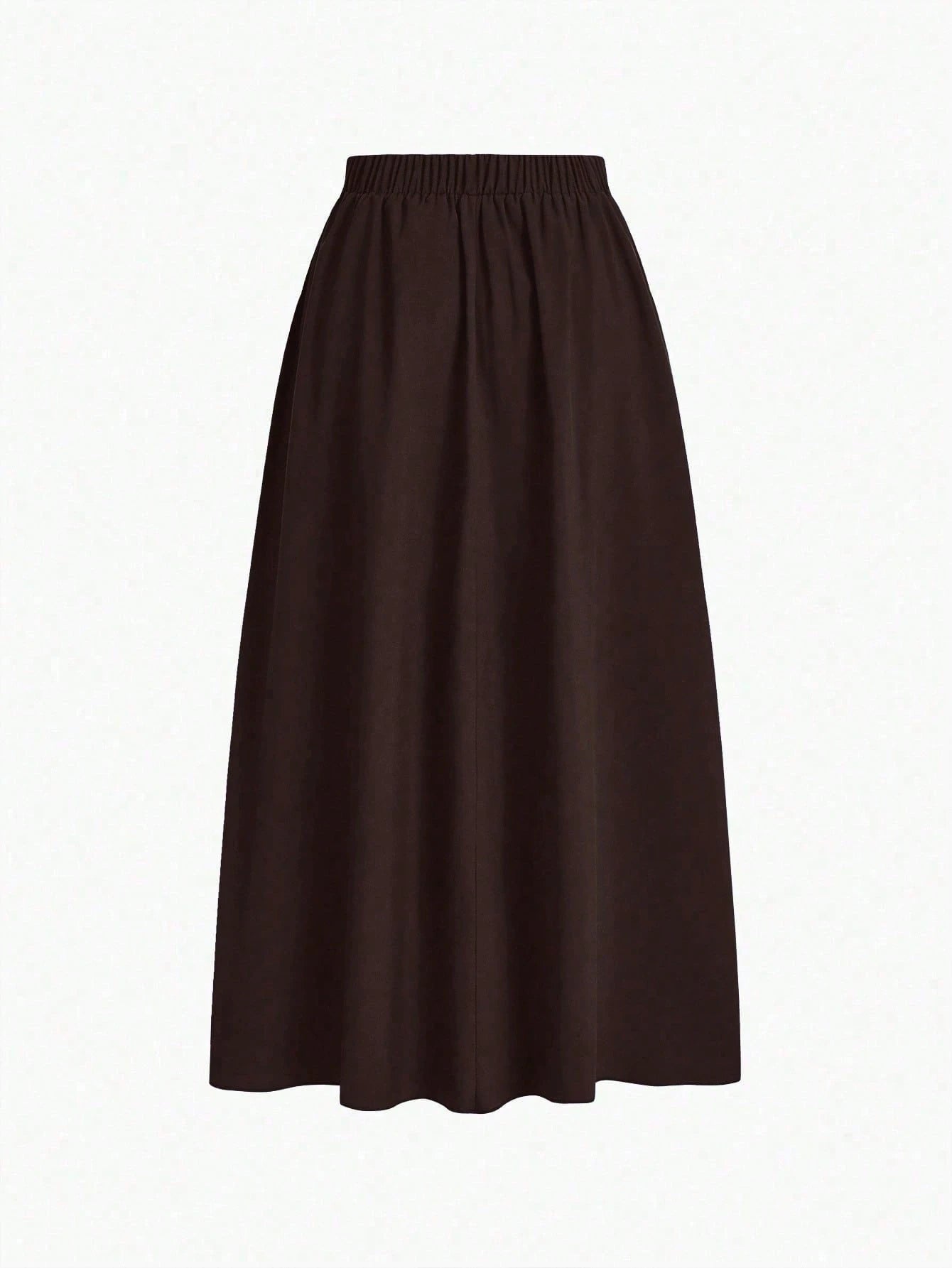 EMERY ROSE Women's A-Line High Waist Maxi Skirt With Pockets,Solid Brown Pleated Flowy Long Skirts,Shades Of Brown,Winter,Casual,Elegant,Office