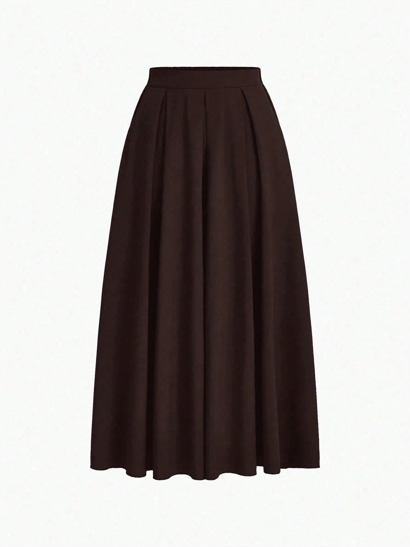 EMERY ROSE Women's A-Line High Waist Maxi Skirt With Pockets,Solid Brown Pleated Flowy Long Skirts,Shades Of Brown,Winter,Casual,Elegant,Office
