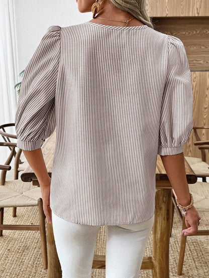 EMERY ROSE Women's Casual Commuter Striped Lantern Sleeve Shirt
