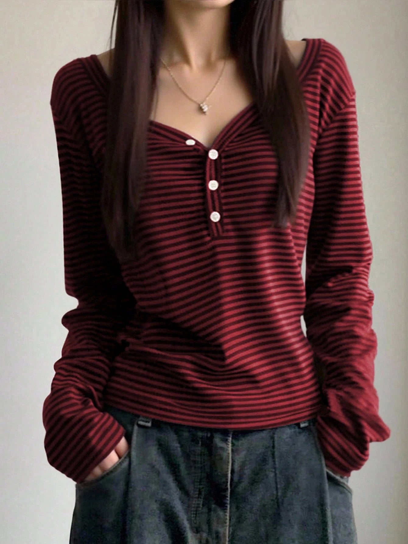 EMERY ROSE Women's Casual Striped Long Sleeve T-Shirt, Autumn