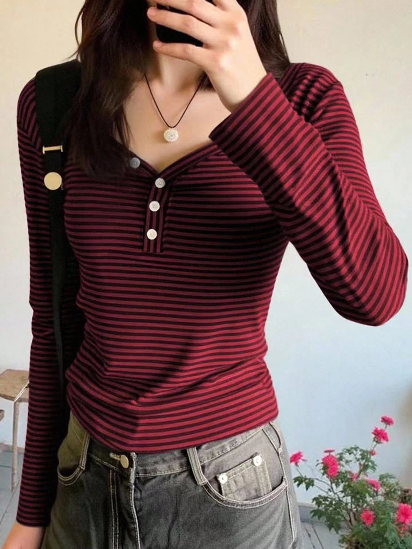 EMERY ROSE Women's Casual Striped Long Sleeve T-Shirt, Autumn