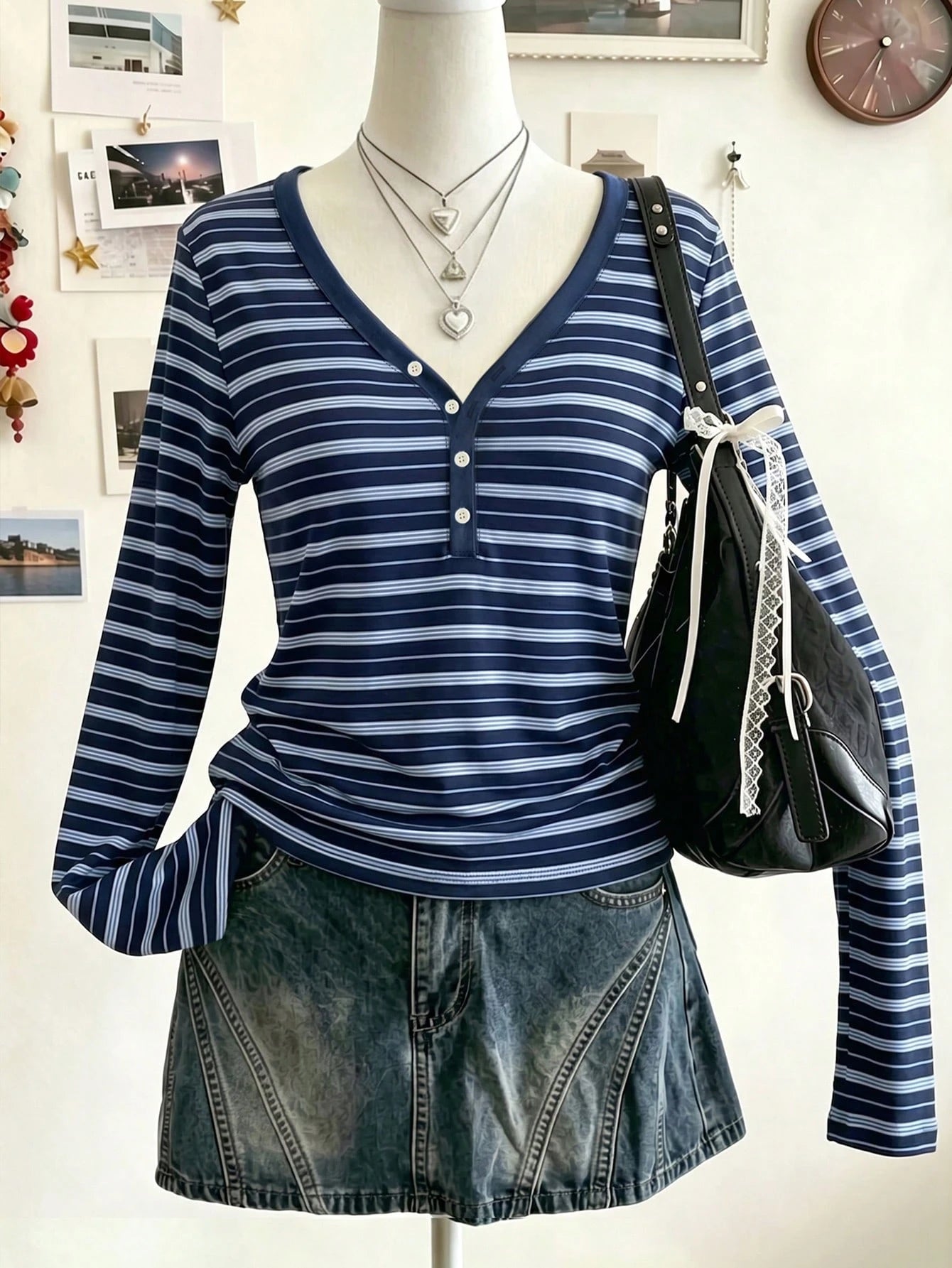 EMERY ROSE Women's Casual Striped Long Sleeve T-Shirt, Autumn