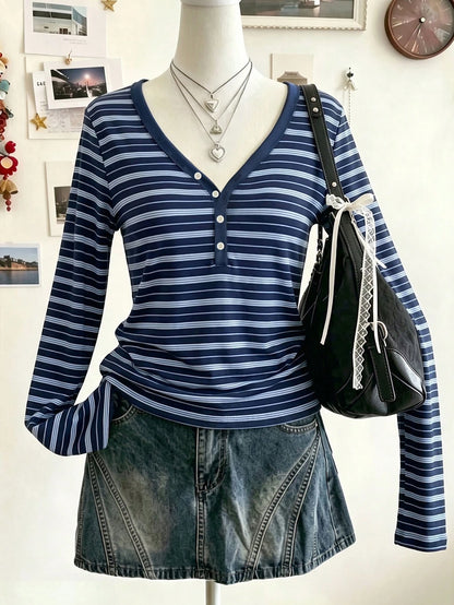 EMERY ROSE Women's Casual Striped Long Sleeve T-Shirt, Autumn