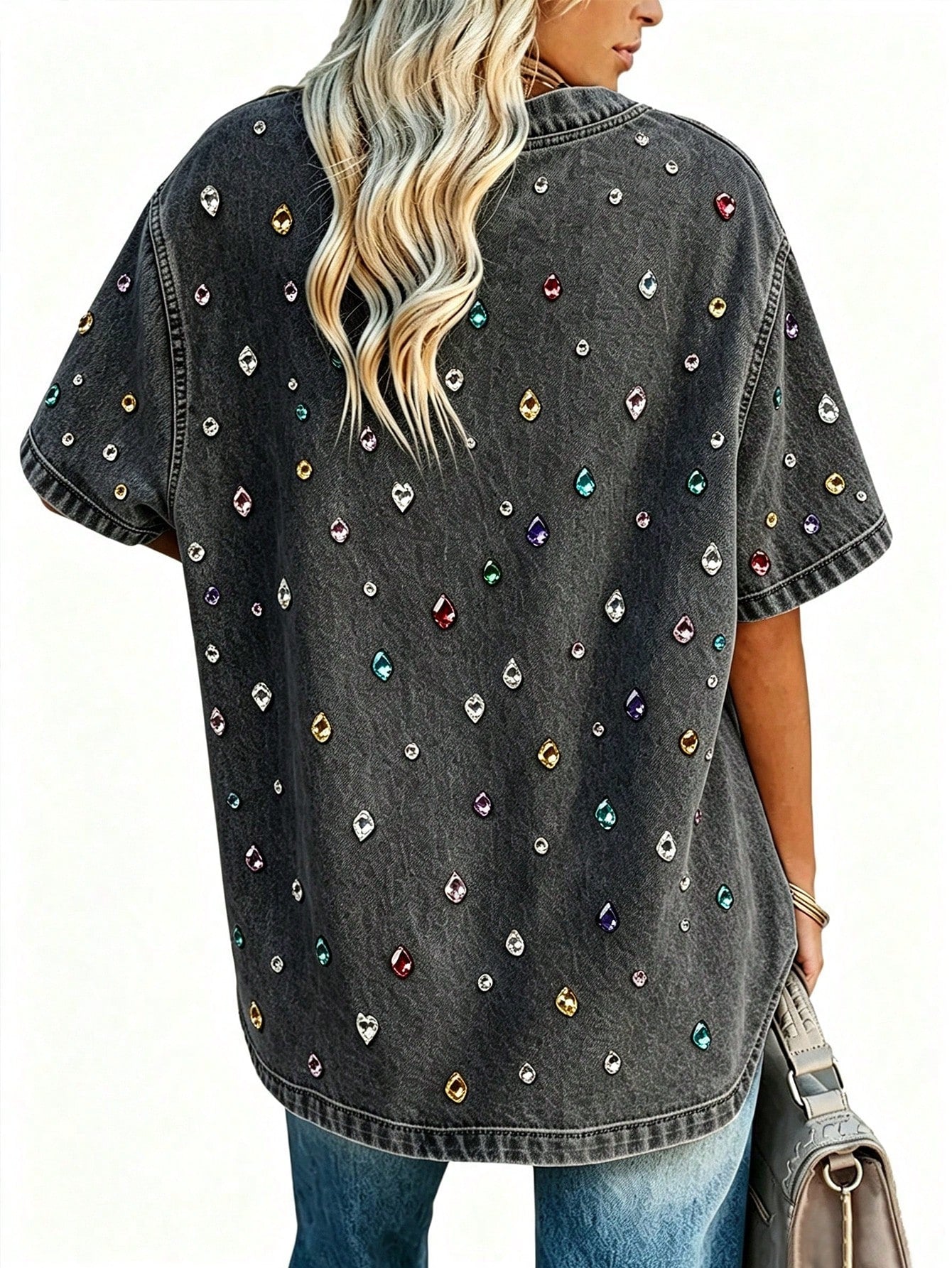 EMERY ROSE Women's Retro V-Neck Top, Casual Everyday Wear
