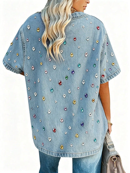 EMERY ROSE Women's Retro V-Neck Top, Casual Everyday Wear