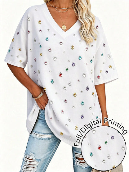 EMERY ROSE Women's Retro V-Neck Top, Casual Everyday Wear