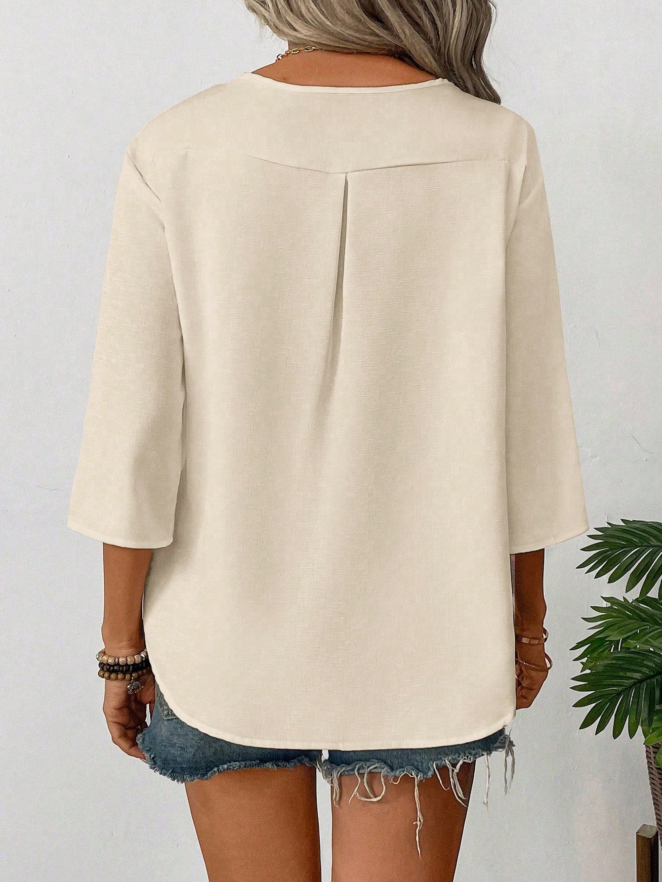 EMERY ROSE Women's Solid Color V-Neck Casual Versatile Daily Wear Shirt