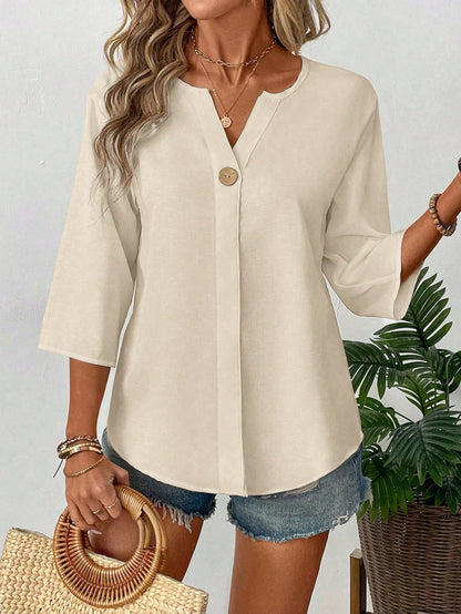 EMERY ROSE Women's Solid Color V-Neck Casual Versatile Daily Wear Shirt
