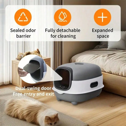 Enclosed Cat Litter Tray Kitten Toilet Prevent Sand Leakage Easy Clean Pet Supplies Kitty Litter Pan Hooded Pet Litter Tray, Gray 56*40*40cm