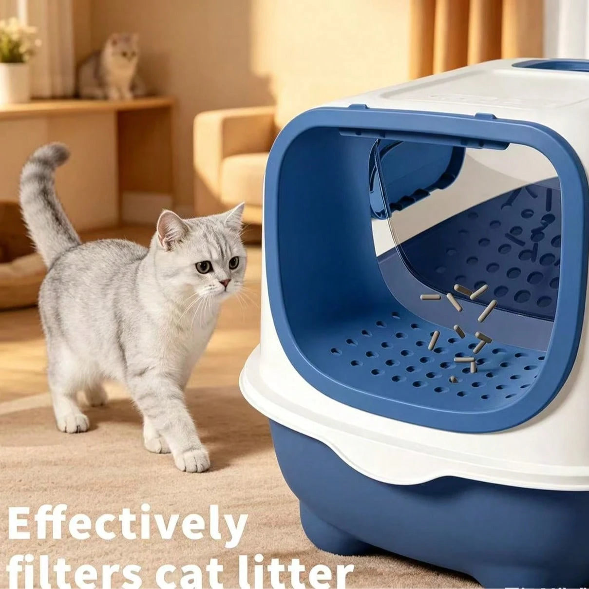 Enclosed Cat Litter Tray Kitten Toilet Prevent Sand Leakage Easy Clean Pet Supplies Kitty Litter Pan Hooded Pet Litter Tray, Gray 56*40*40cm