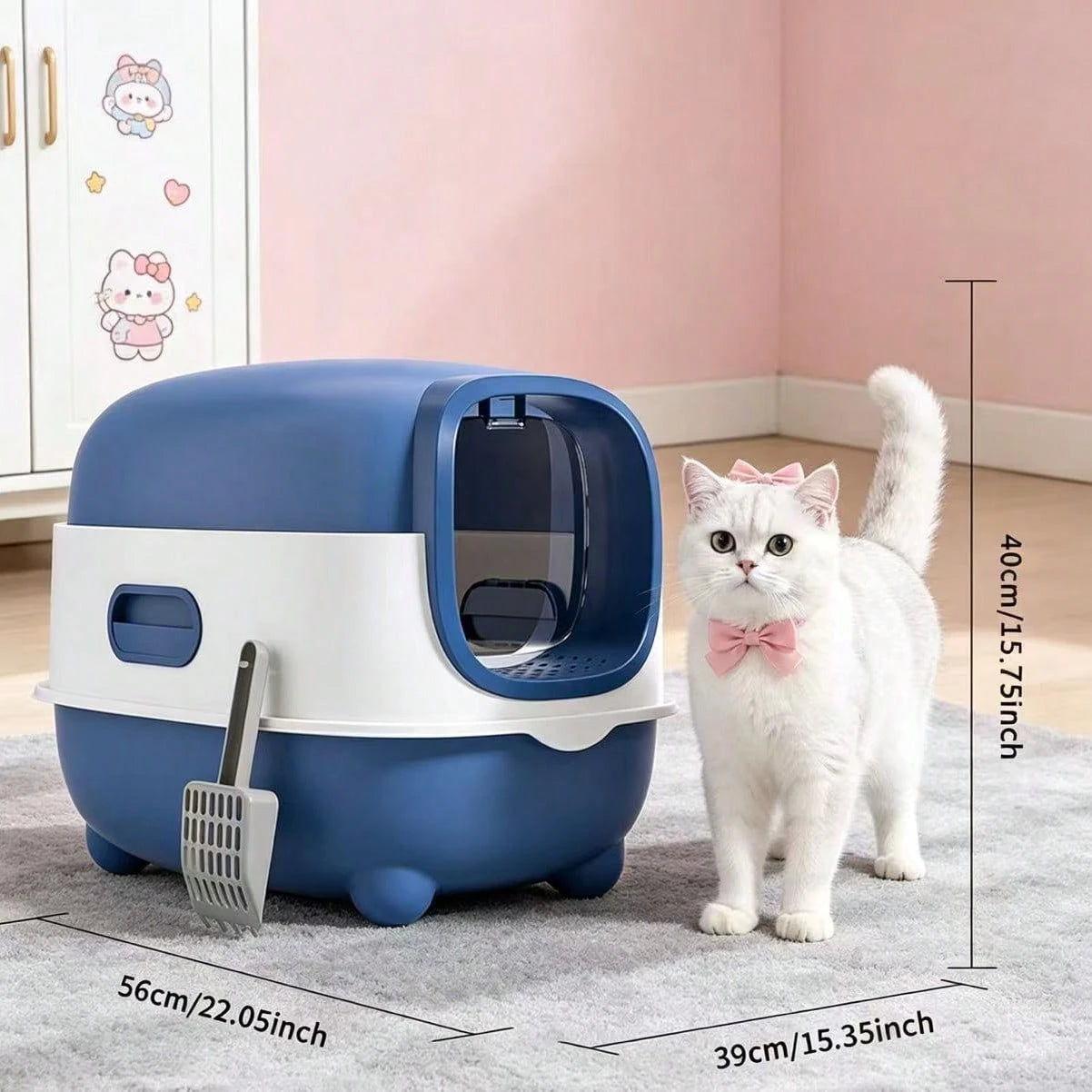 Enclosed Cat Litter Tray Kitten Toilet Prevent Sand Leakage Easy Clean Pet Supplies Kitty Litter Pan Hooded Pet Litter Tray, Gray 56*40*40cm