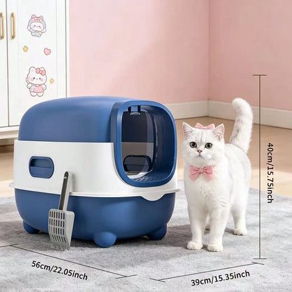 Enclosed Cat Litter Tray Kitten Toilet Prevent Sand Leakage Easy Clean Pet Supplies Kitty Litter Pan Hooded Pet Litter Tray, Gray 56*40*40cm