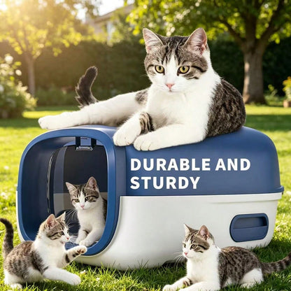 Enclosed Cat Litter Tray Kitten Toilet Prevent Sand Leakage Easy Clean Pet Supplies Kitty Litter Pan Hooded Pet Litter Tray, Gray 56*40*40cm
