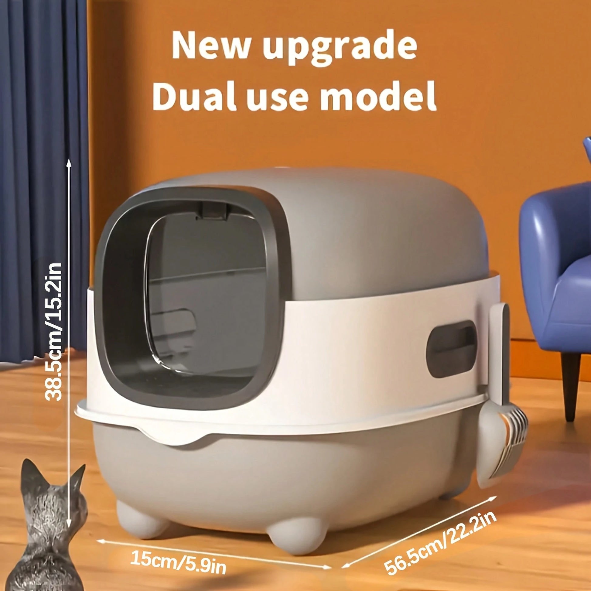 Enclosed Cat Litter Tray Kitten Toilet Prevent Sand Leakage Easy Clean Pet Supplies Kitty Litter Pan Hooded Pet Litter Tray, Gray 56*40*40cm