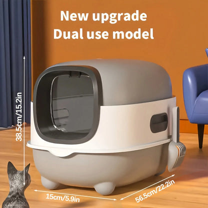 Enclosed Cat Litter Tray Kitten Toilet Prevent Sand Leakage Easy Clean Pet Supplies Kitty Litter Pan Hooded Pet Litter Tray, Gray 56*40*40cm