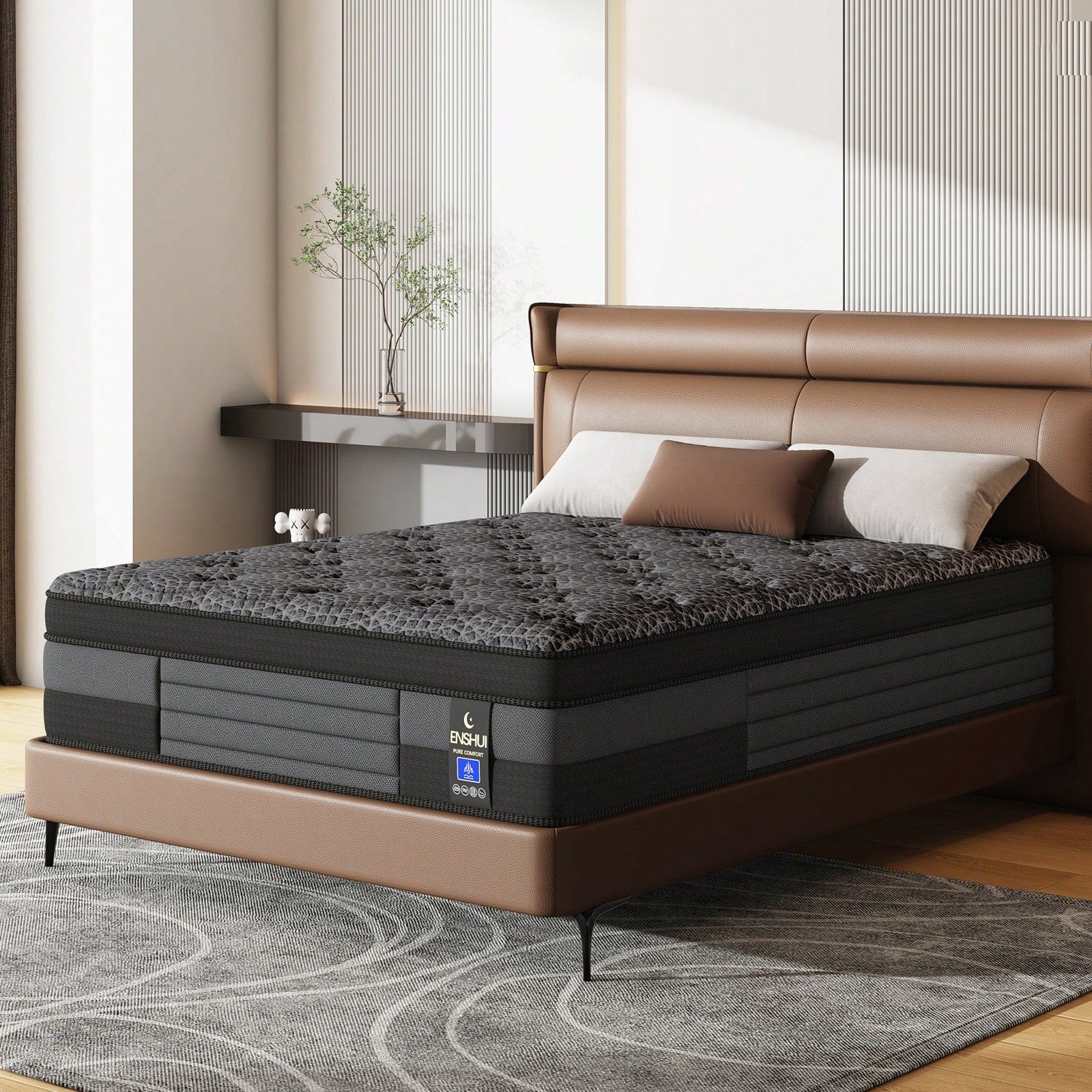 ENSHUI 12/14 Inch Twin Full Queen King Size Mattress 2026 Upgraded Hybrid Cooling Gel Memory Foam & Pocket Coils, Medium Firm Mattress In A Box For Back Neck Pain Relief, Motion Isolation, Edge Suppor
