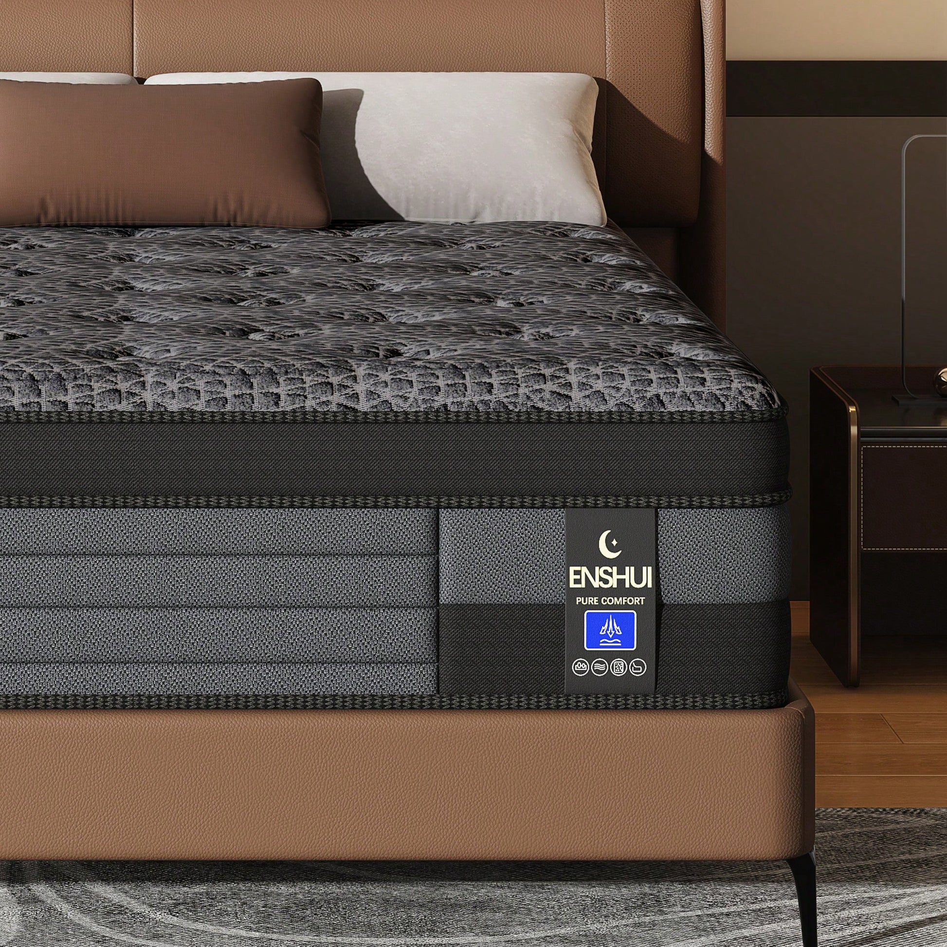ENSHUI 12/14 Inch Twin Full Queen King Size Mattress 2026 Upgraded Hybrid Cooling Gel Memory Foam & Pocket Coils, Medium Firm Mattress In A Box For Back Neck Pain Relief, Motion Isolation, Edge Suppor