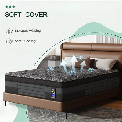 ENSHUI 12/14 Inch Twin Full Queen King Size Mattress 2026 Upgraded Hybrid Cooling Gel Memory Foam & Pocket Coils, Medium Firm Mattress In A Box For Back Neck Pain Relief, Motion Isolation, Edge Suppor