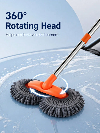 Ergonomic Mop With 360 Rotating Heads To Reduce Back Strain Fluffy Chenille Exterior Cleaning Pole For Auto Enthusiasts Sleek Wash Broom Perfect For Removing Dust Dirt From RVs Trucks SUVs Surfaces Ho