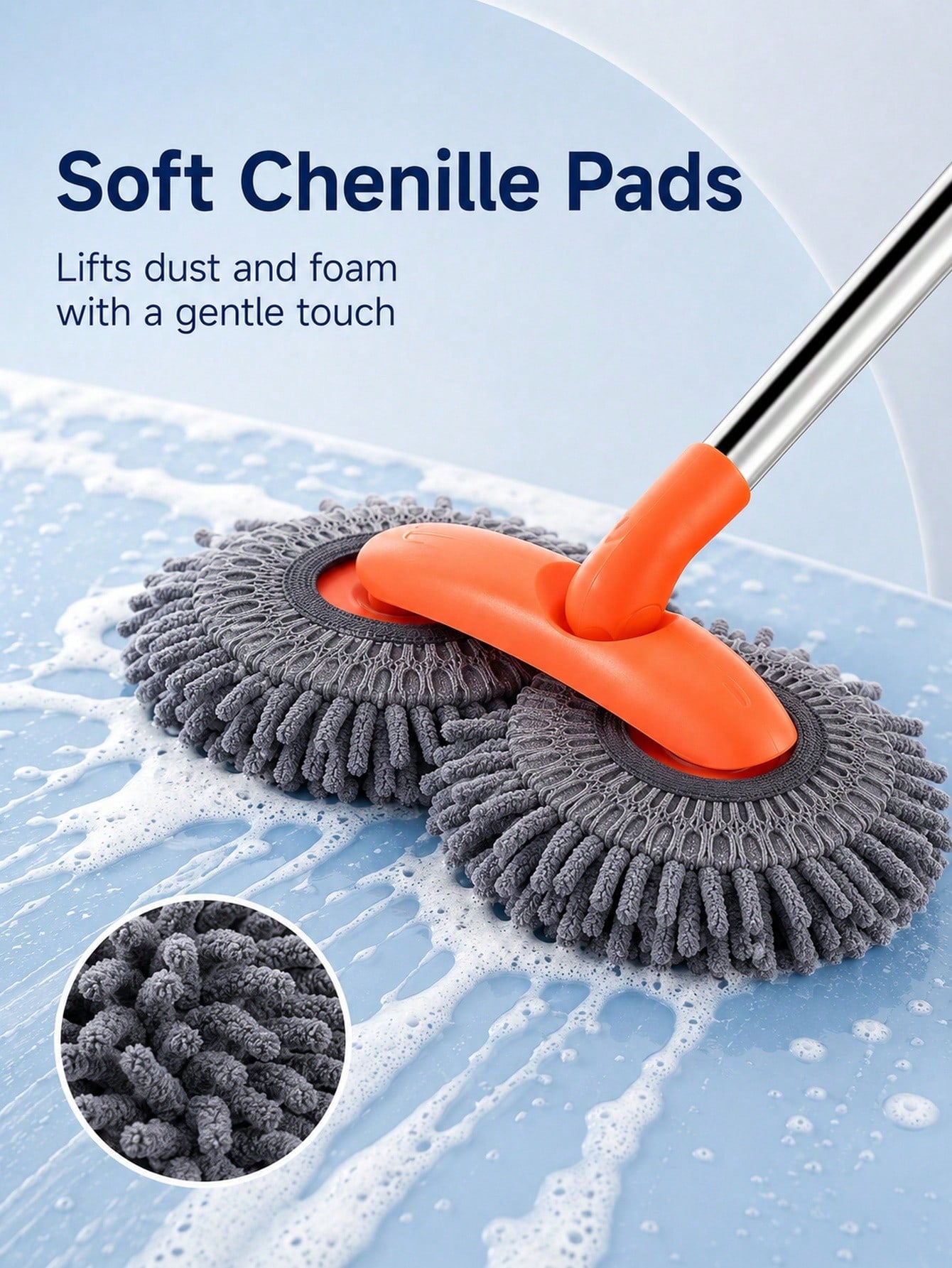 Ergonomic Mop With 360 Rotating Heads To Reduce Back Strain Fluffy Chenille Exterior Cleaning Pole For Auto Enthusiasts Sleek Wash Broom Perfect For Removing Dust Dirt From RVs Trucks SUVs Surfaces Ho