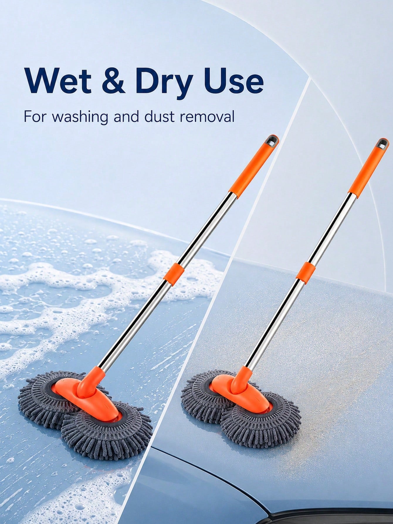 Ergonomic Mop With 360 Rotating Heads To Reduce Back Strain Fluffy Chenille Exterior Cleaning Pole For Auto Enthusiasts Sleek Wash Broom Perfect For Removing Dust Dirt From RVs Trucks SUVs Surfaces Ho