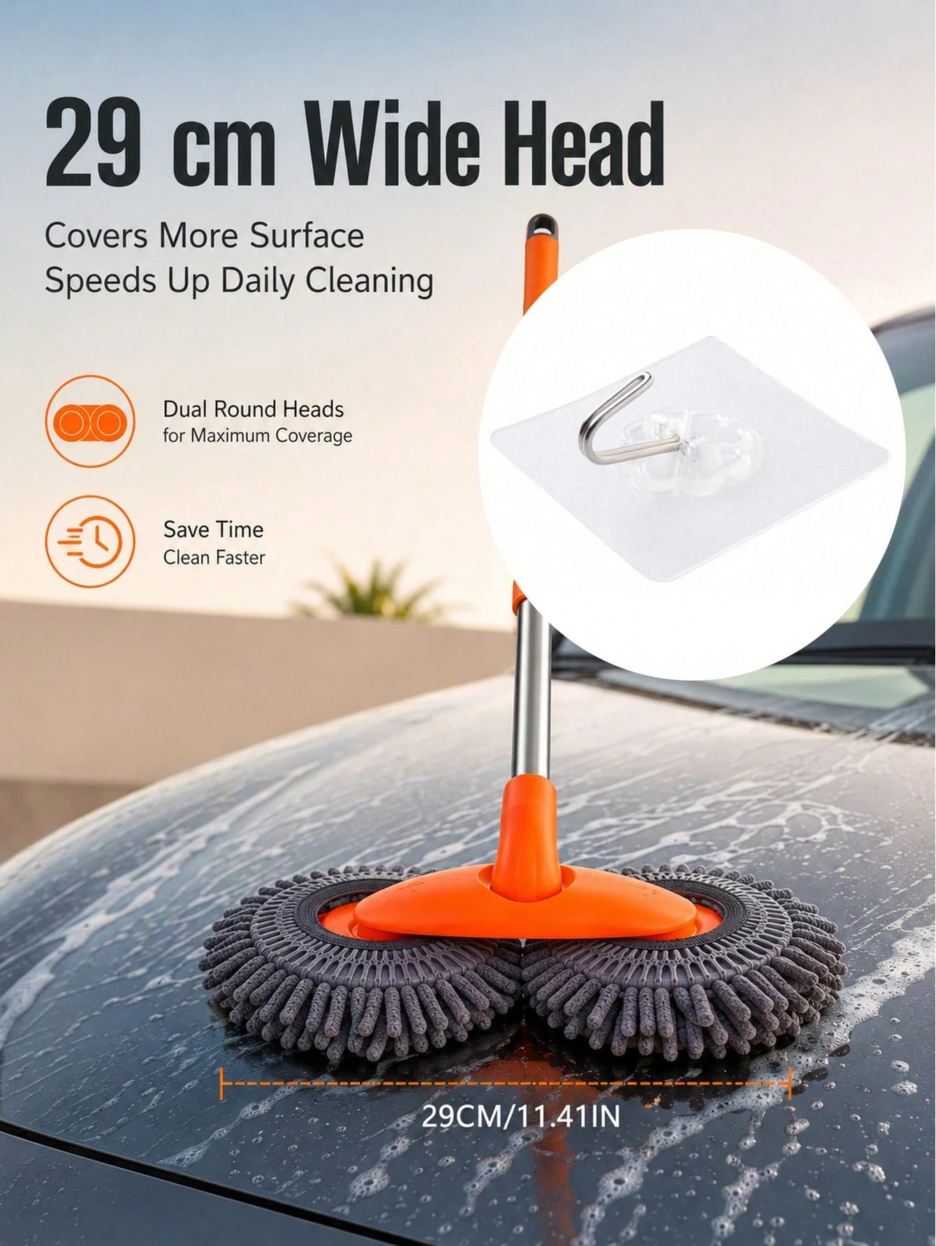 Ergonomic Mop With 360 Rotating Heads To Reduce Back Strain Fluffy Chenille Exterior Cleaning Pole For Auto Enthusiasts Sleek Wash Broom Perfect For Removing Dust Dirt From RVs Trucks SUVs Surfaces Ho