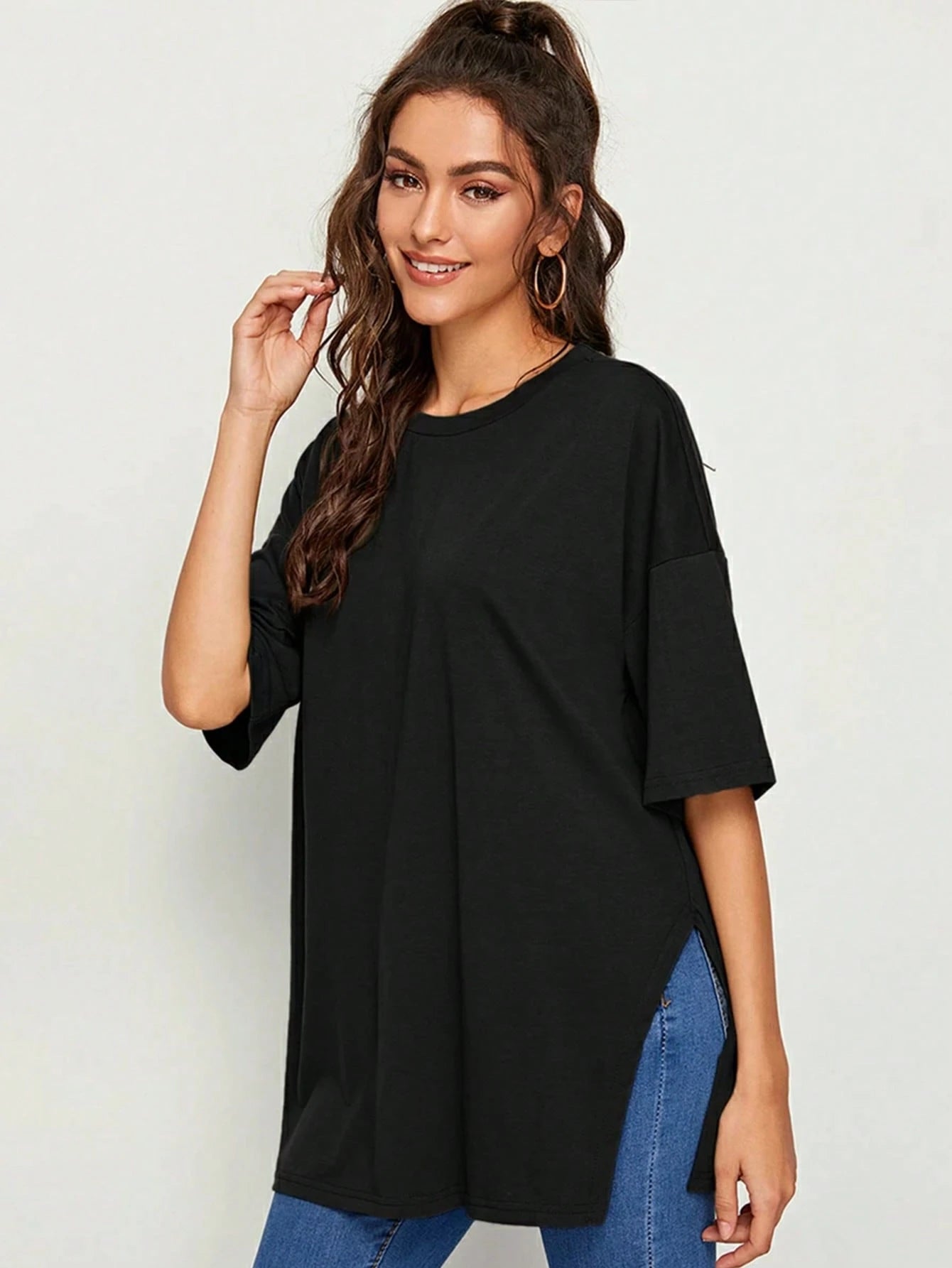 Essnce Drop Shoulder Slit Side Longline Tee