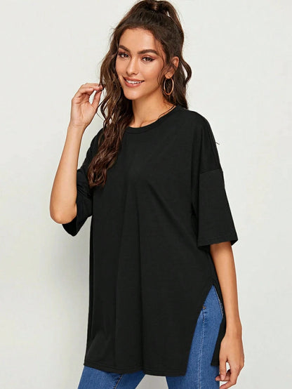 Essnce Drop Shoulder Slit Side Longline Tee