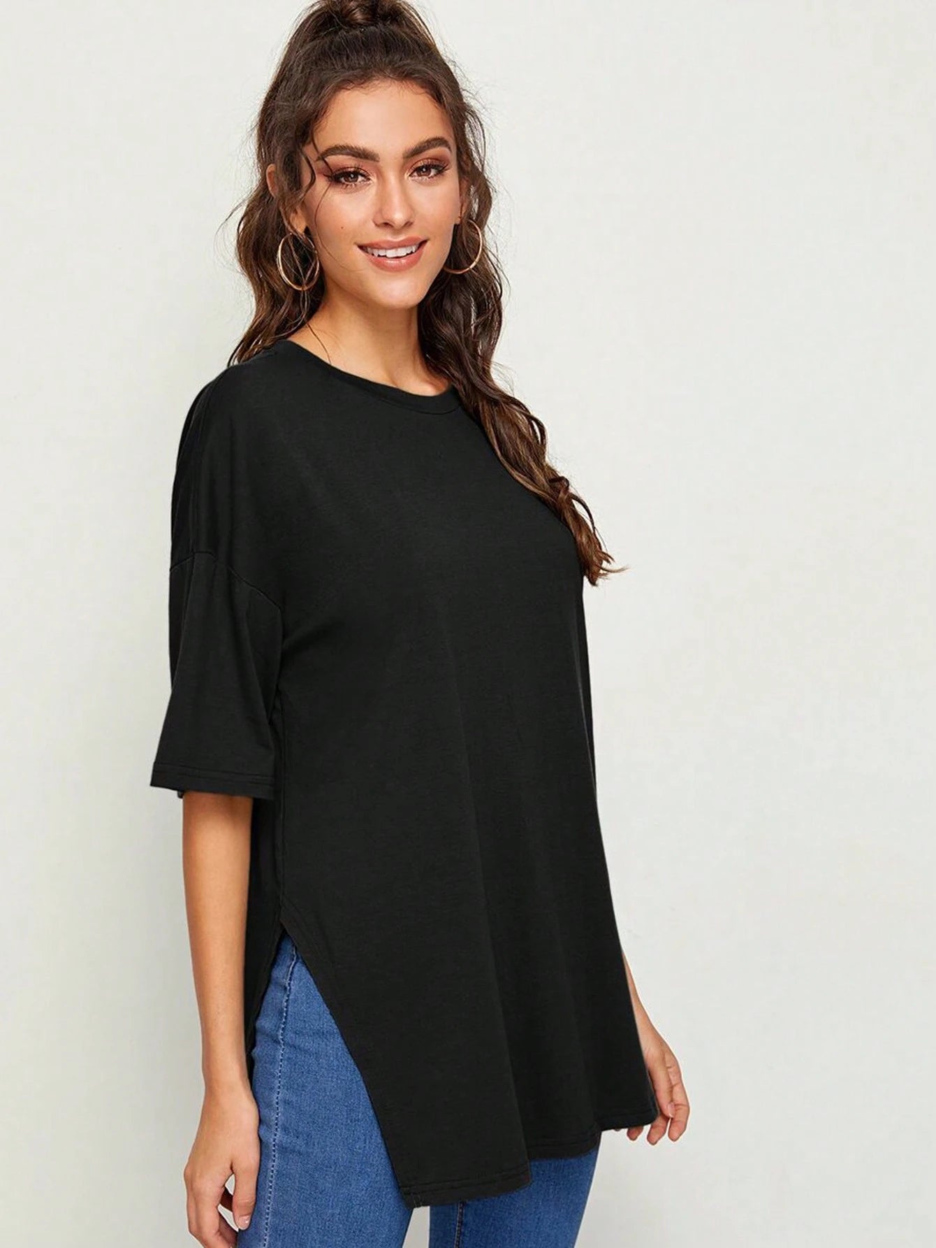 Essnce Drop Shoulder Slit Side Longline Tee