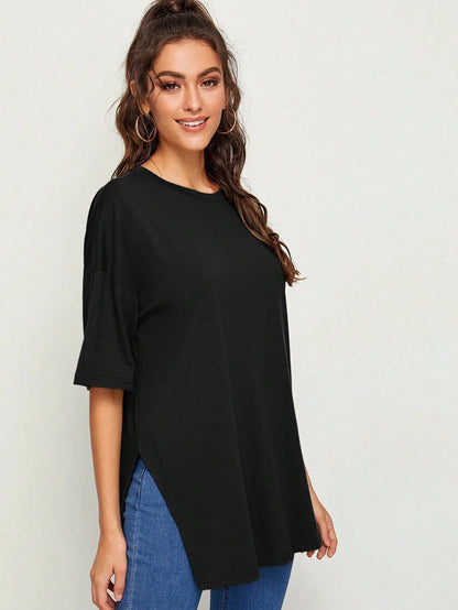 Essnce Drop Shoulder Slit Side Longline Tee