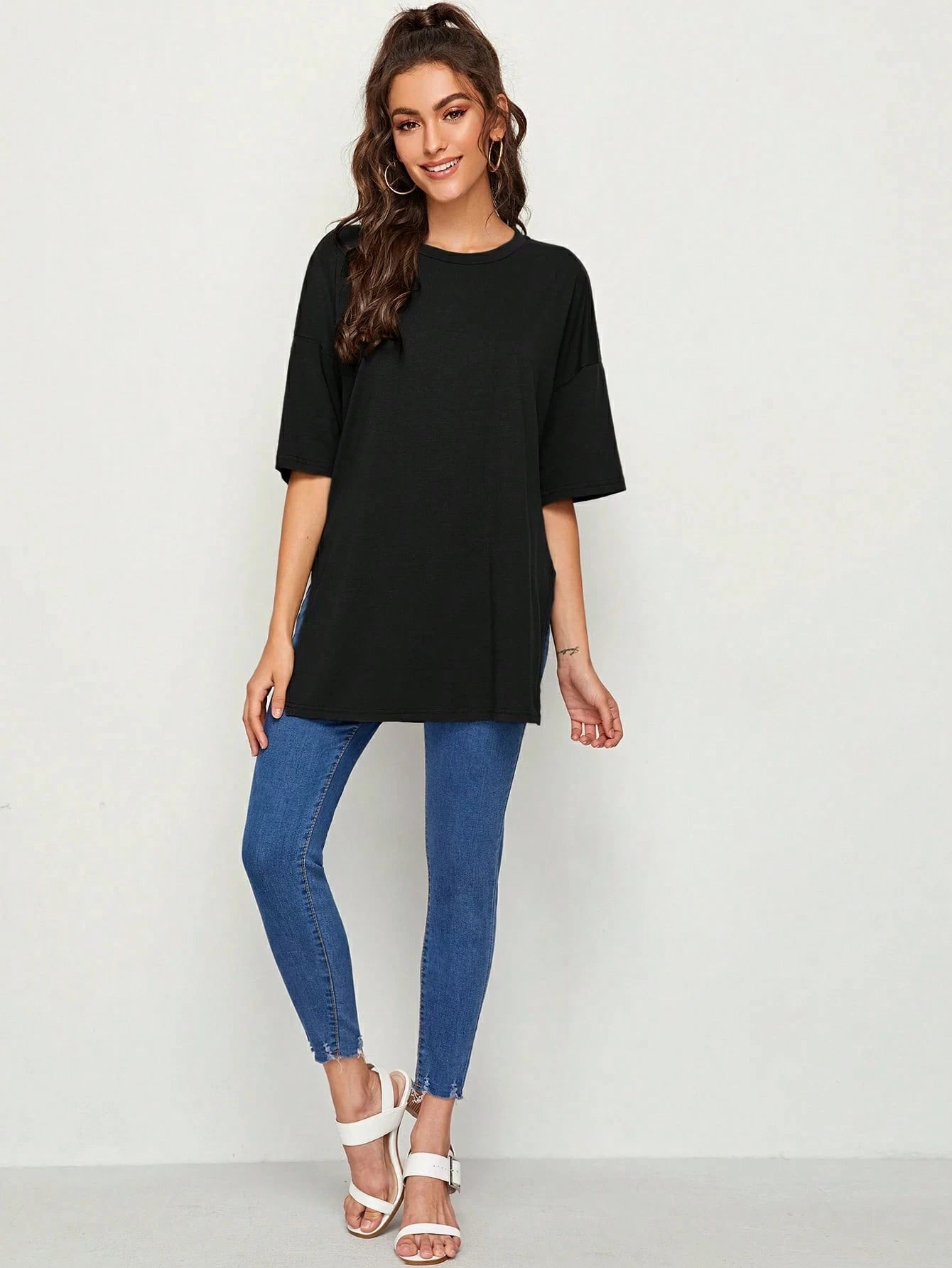 Essnce Drop Shoulder Slit Side Longline Tee