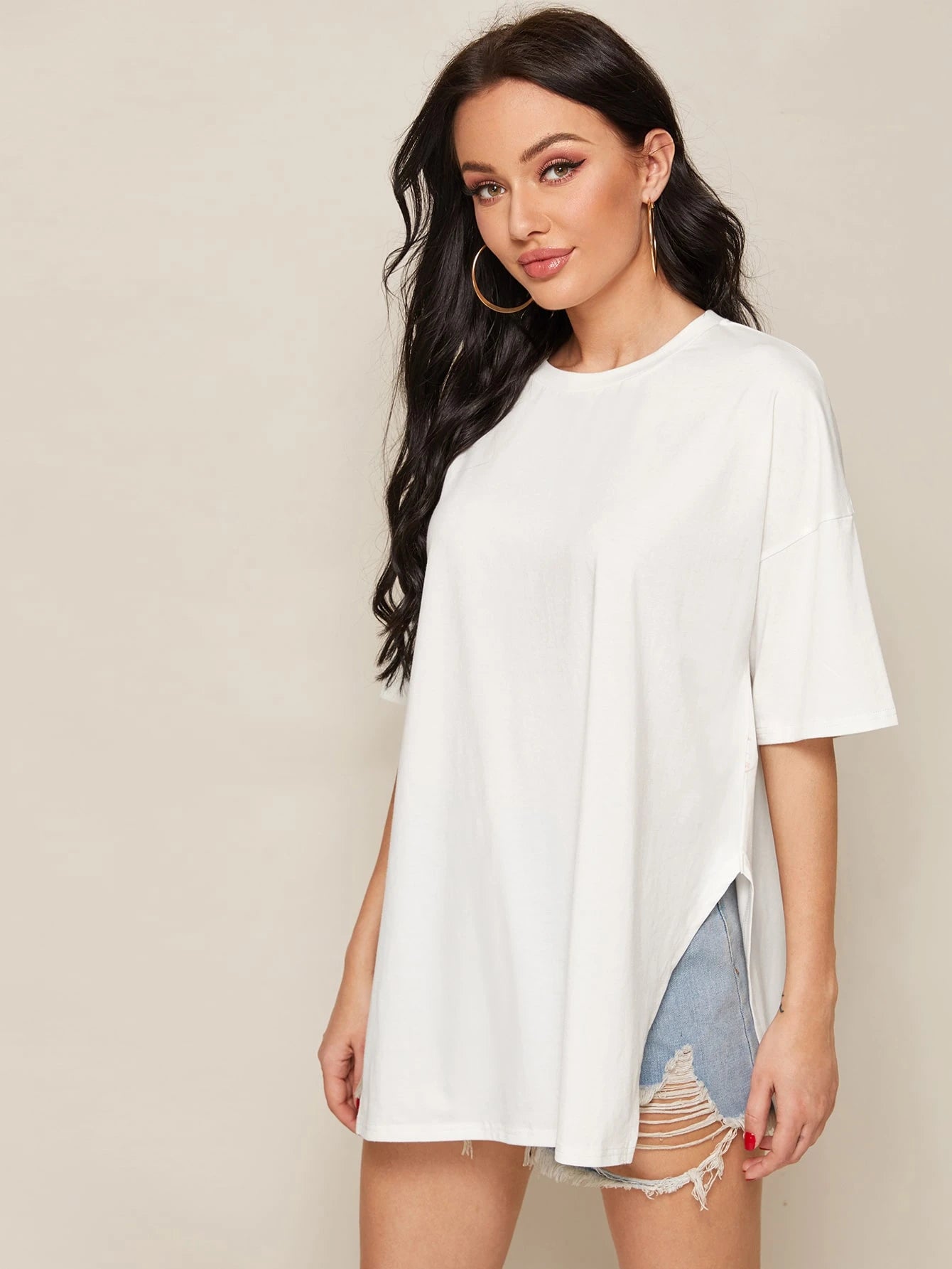 Essnce Drop Shoulder Slit Side Longline Tee