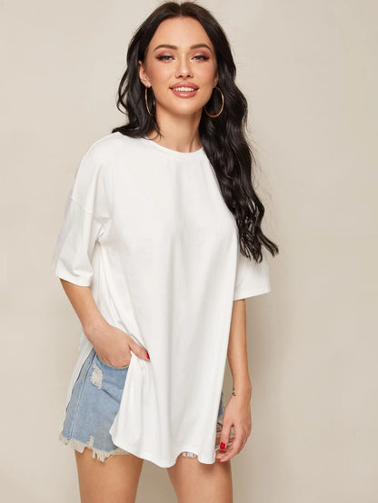 Essnce Drop Shoulder Slit Side Longline Tee