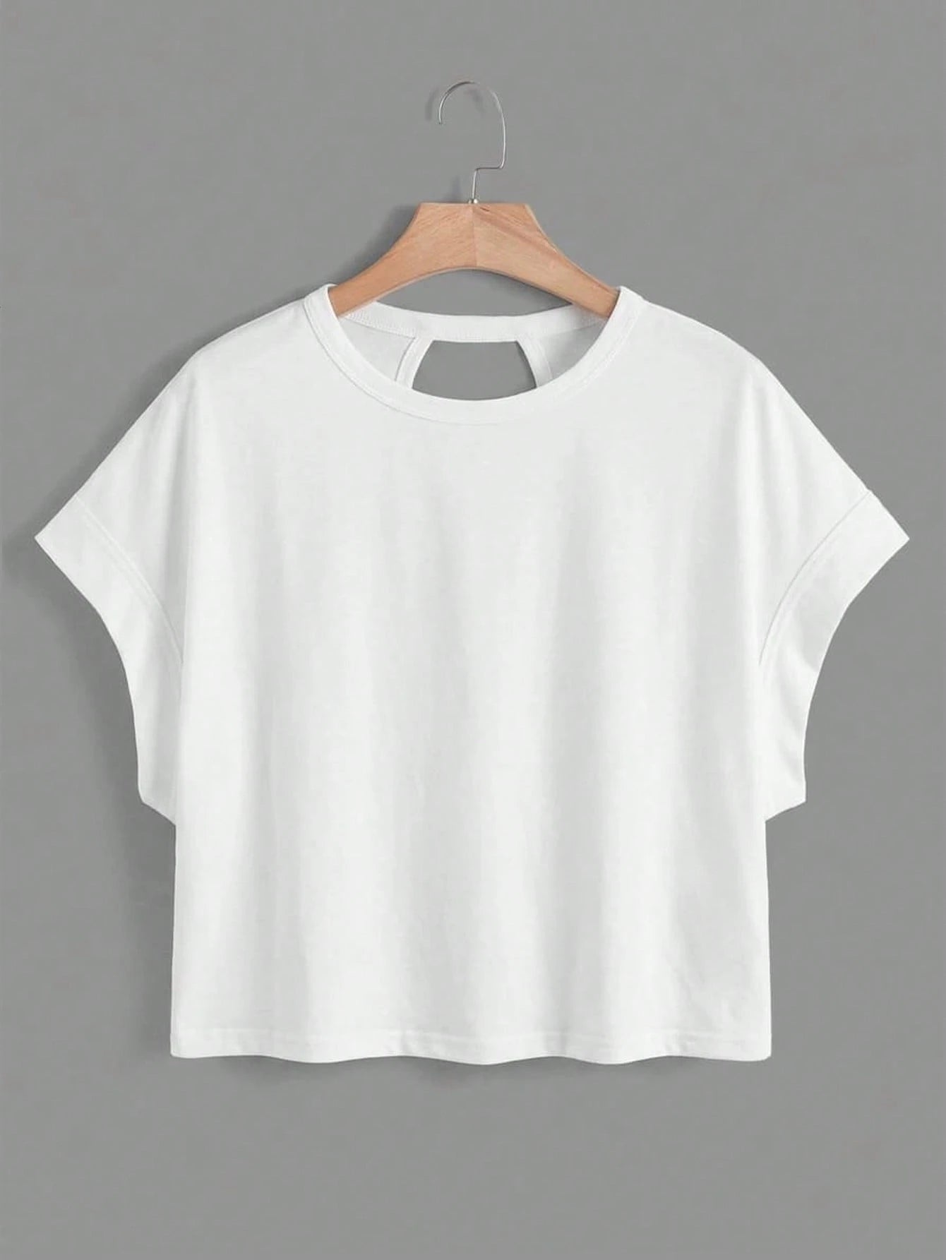 Essnce Plus Size Solid Color Round Neck Short Sleeve Batwing Hollow Out T-Shirt, Summer