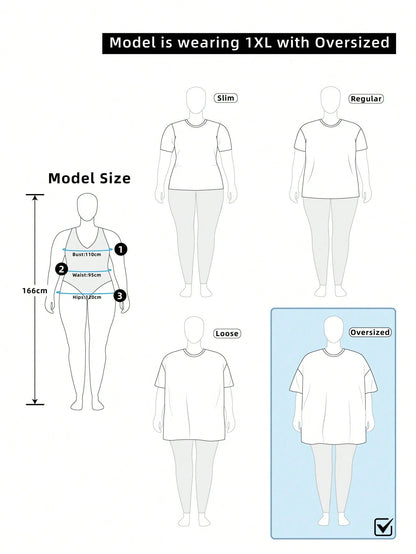 Essnce Plus Size Solid Color Round Neck Short Sleeve Batwing Hollow Out T-Shirt, Summer