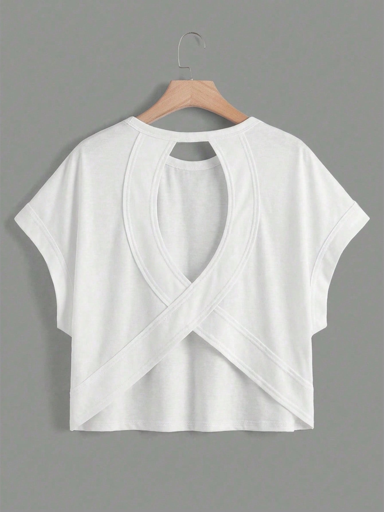 Essnce Plus Size Solid Color Round Neck Short Sleeve Batwing Hollow Out T-Shirt, Summer