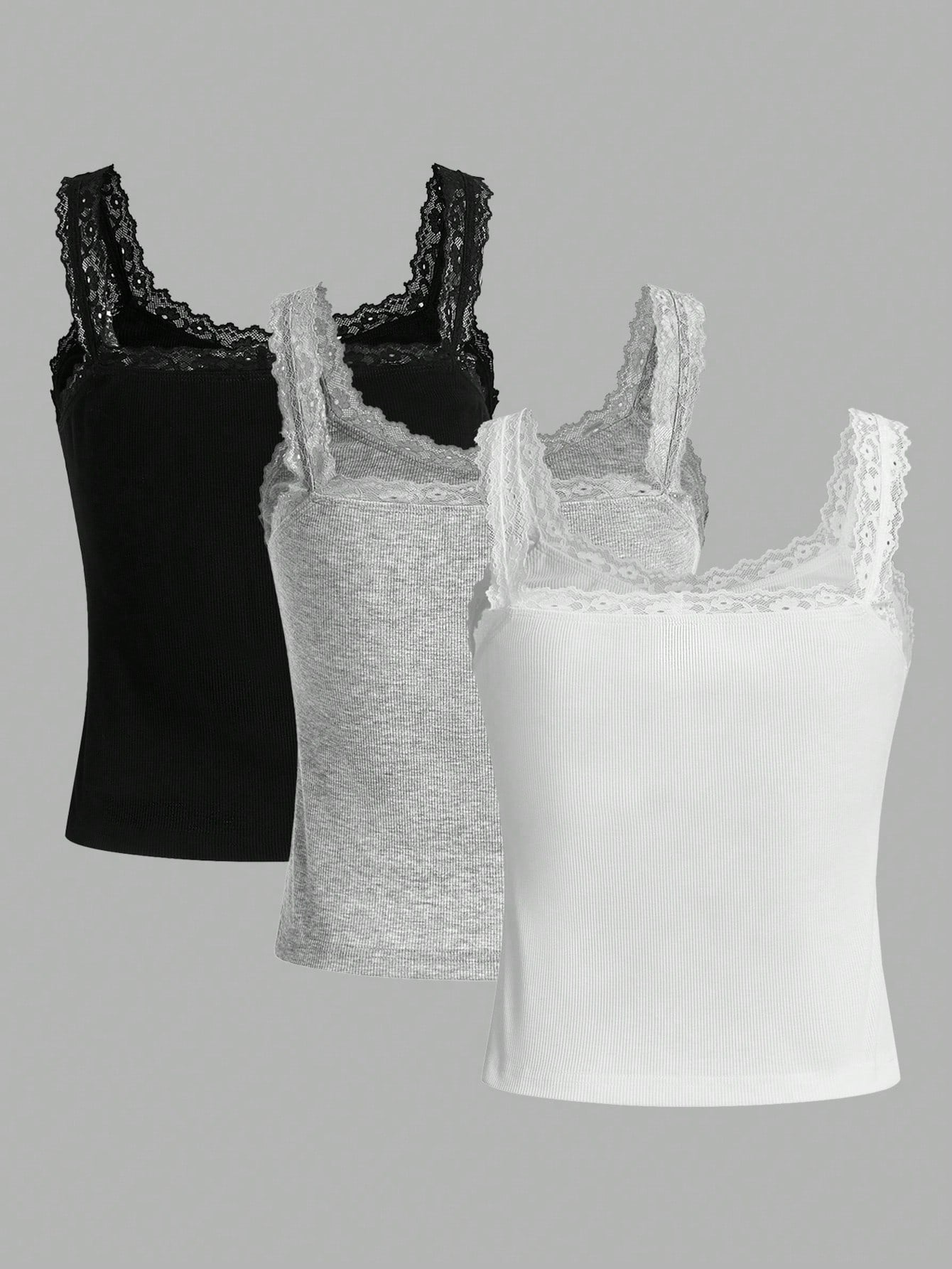 Essnce Plus Size Women's 3-Pieces Camisole Tops Elegant Business Casual Lace Splicing Suspenders Black White Grey Summer Commuting Lounge Office