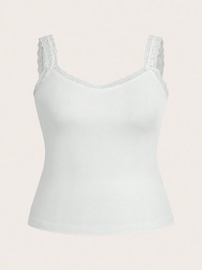 Essnce Plus Size Women's 3-Pieces Camisole Tops Elegant Business Casual Lace Splicing Suspenders Black White Grey Summer Commuting Lounge Office