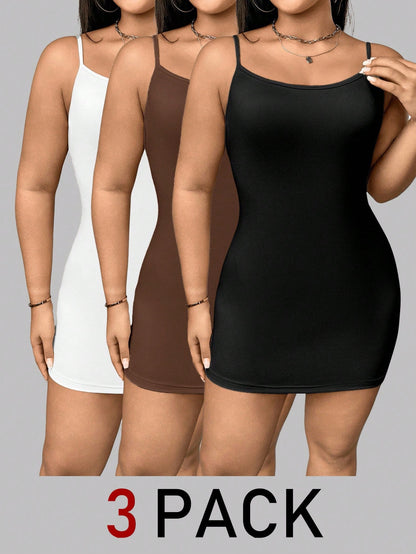Essnce Plus Size Women's 3pack Cami Top,Black And White,Summer,Basique,Everyday Comfortable High Elastic Basic Versatile Long Multi-Color Tops